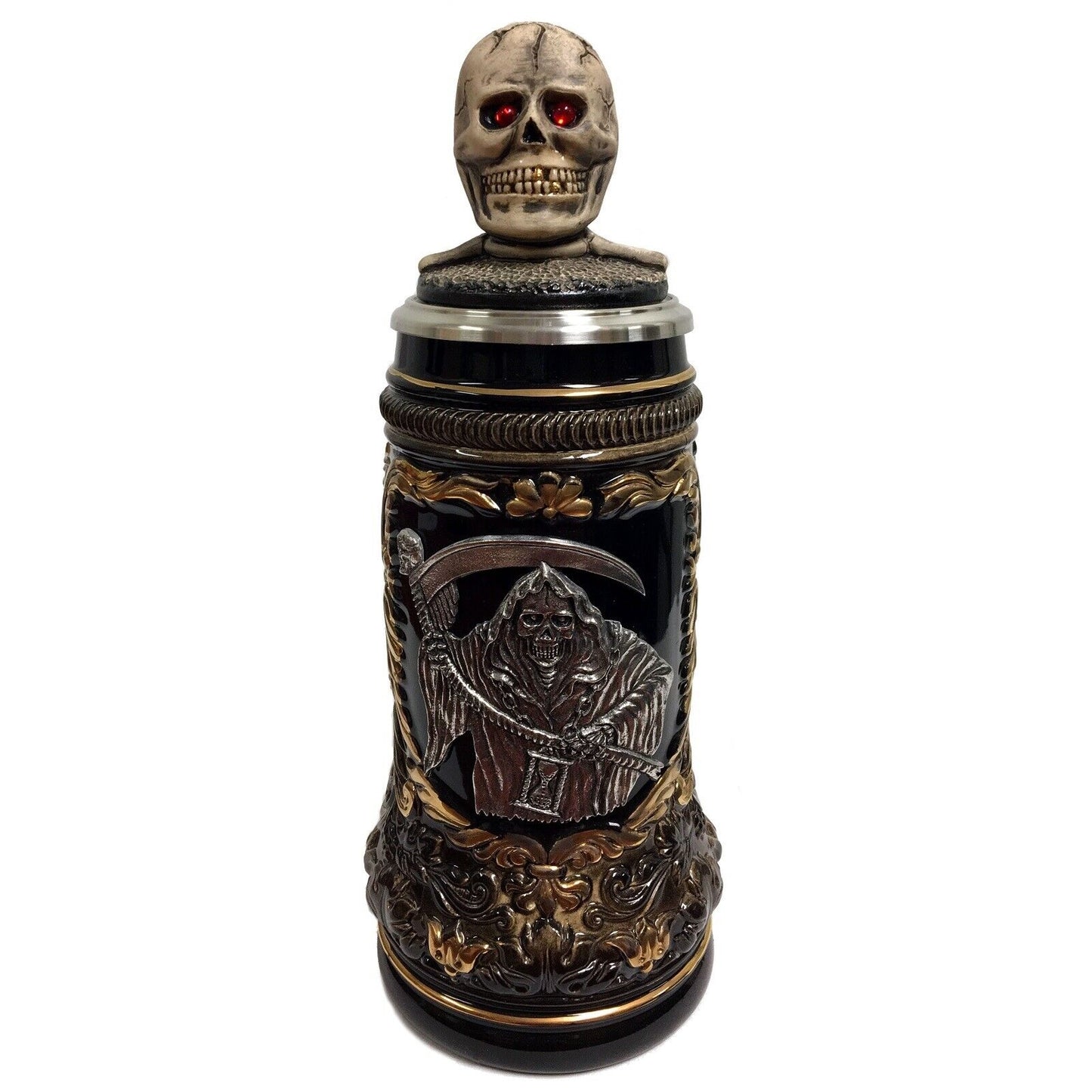 Grim Reaper with Skull Lid LE Stoneware German Beer Stein .5 L Made in Germany