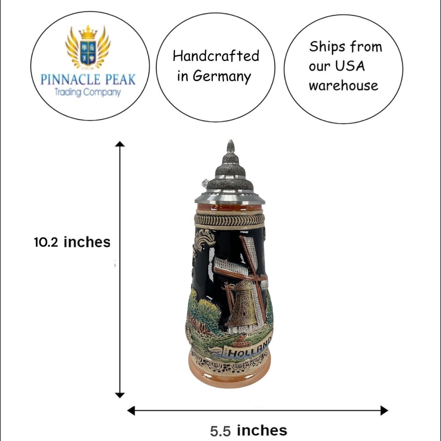 Pinnacle Peak Trading Holland Dutch Windmill German Beer Stein .5L Made in Germany by King Werks