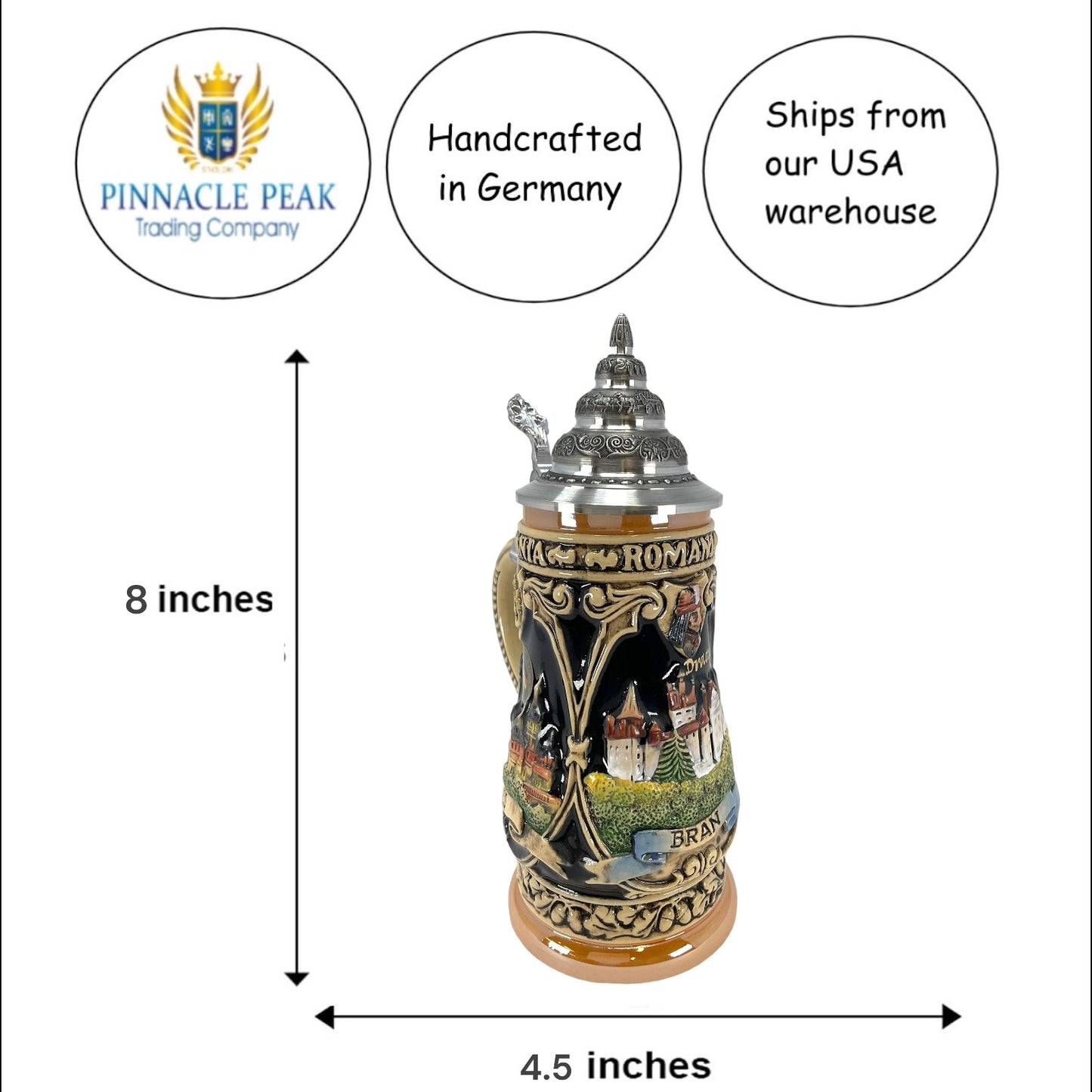 Pinnacle Peak Trading Bran Dracula Castle Romania LE German Beer Stein .25L Made Germany by King Werk