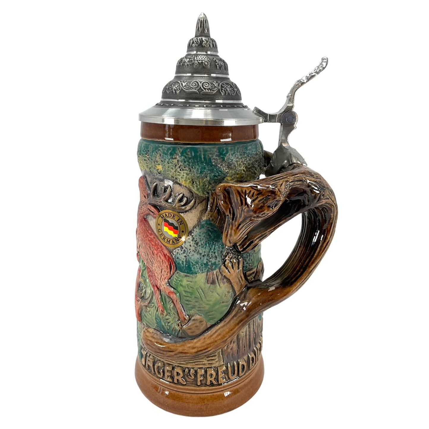 Pinnacle Peak Trading Hunter's German Beer Stein with Fox Handle .4L Made in Germany Hunting