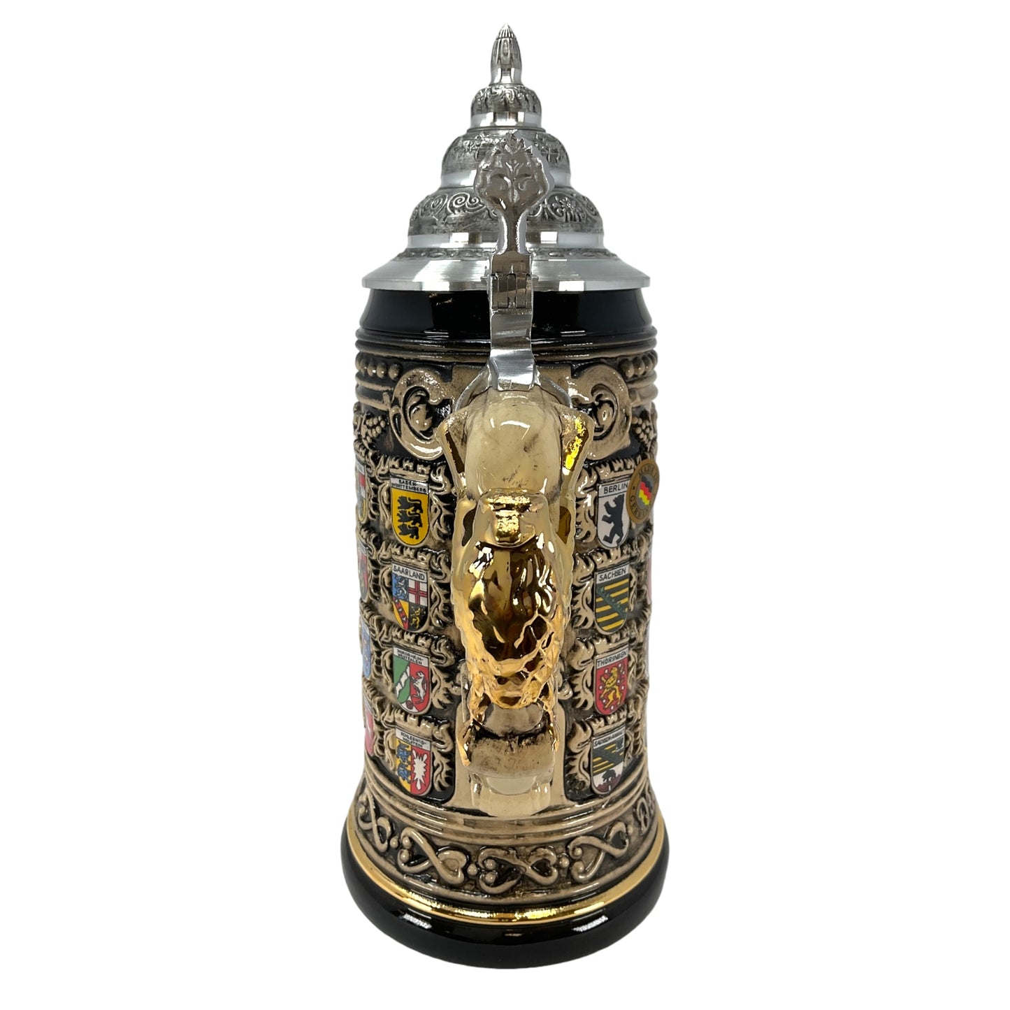 Pinnacle Peak Trading LE German State Crests with Pewter Eagle Decal and Golden Eagle Handle German Beer Stein .75 Liter by King Werk