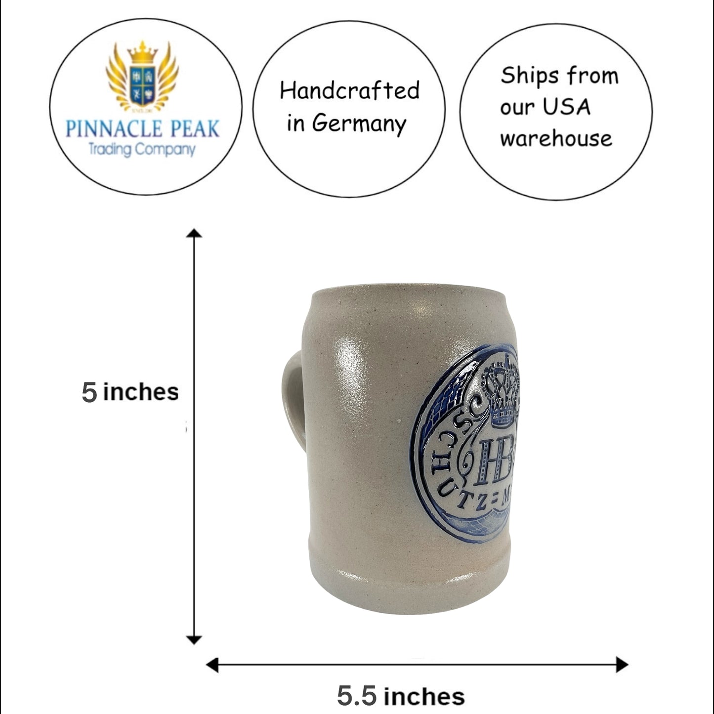 Hofbrauhaus Schutzmarke HB Logo Salt Glazed German Beer Mug .5 L Munich Germany