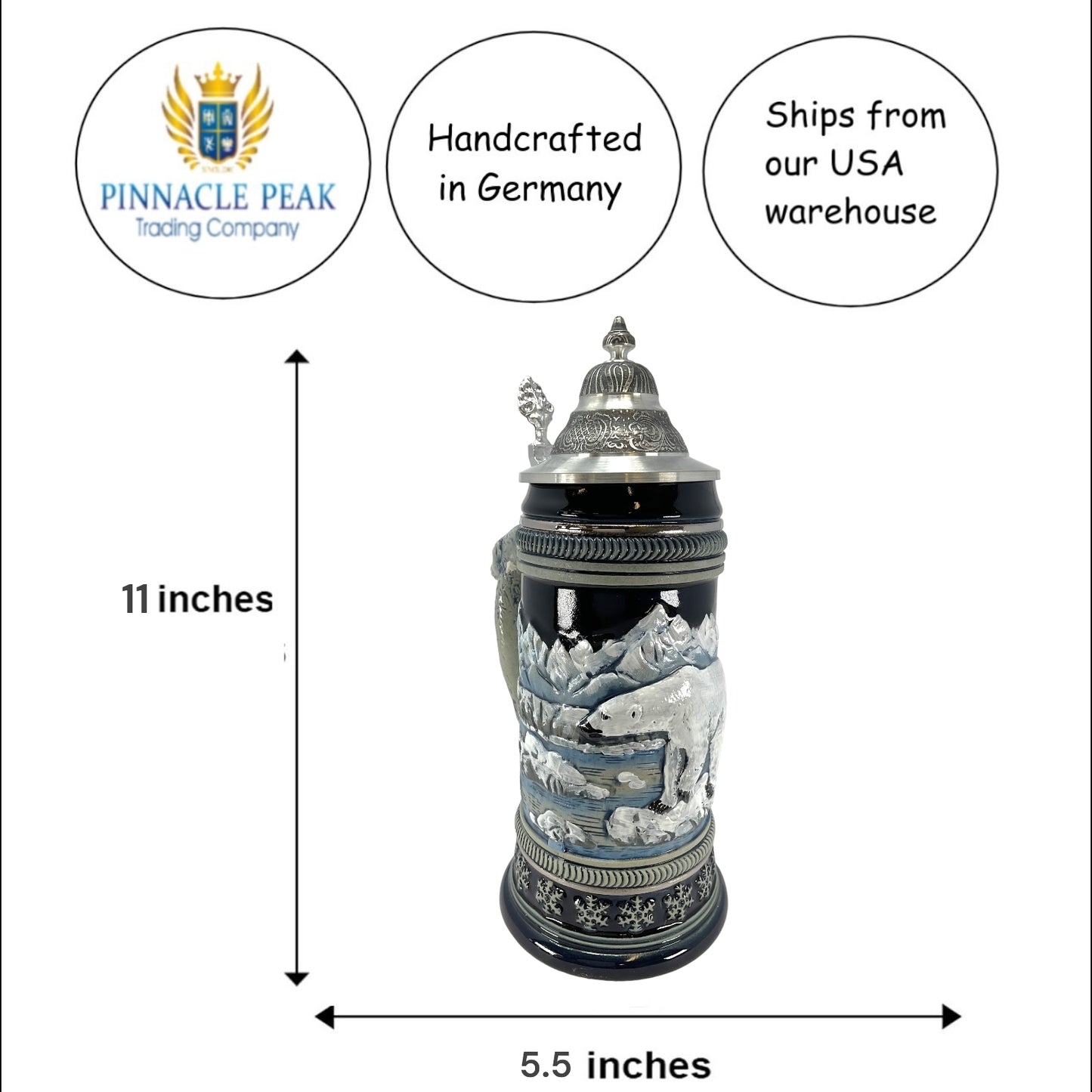 Pinnacle Peak Trading Polar Bear Walking on Ice German Beer Stein 1 Liter Made in Germany