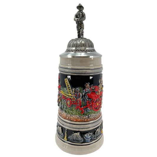 Pinnacle Peak Trading Fire Brigade with 3D Firefighter Pewter Lid German Beer Stein .5 Liter by King Werks