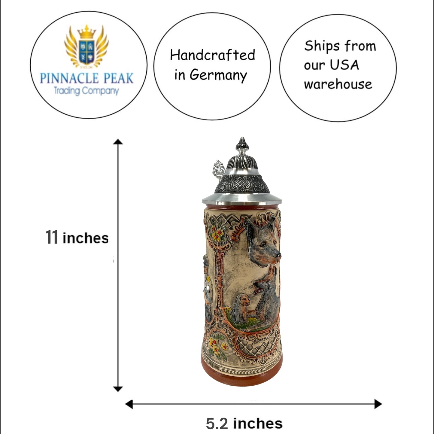 Pinnacle Peak Trading LE German Shepherd Dog German Beer Stein .75 Liter Made in Germany