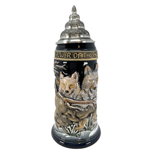 Pinnacle Peak Trading Power of the Pack Wolves in the Snow German Beer Stein .75 Liter Wolf