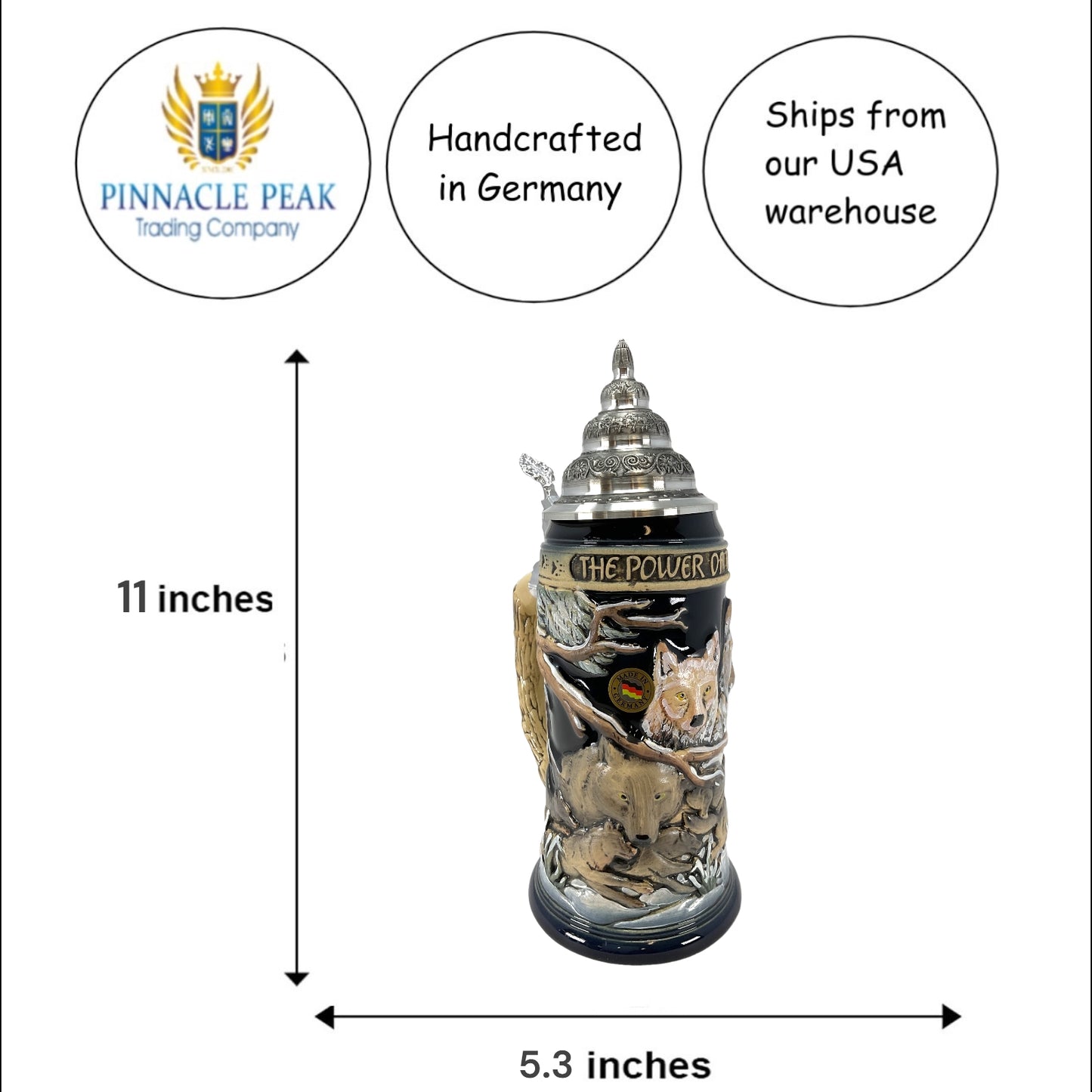 Pinnacle Peak Trading Power of the Pack Wolves in the Snow German Beer Stein .75 Liter Wolf