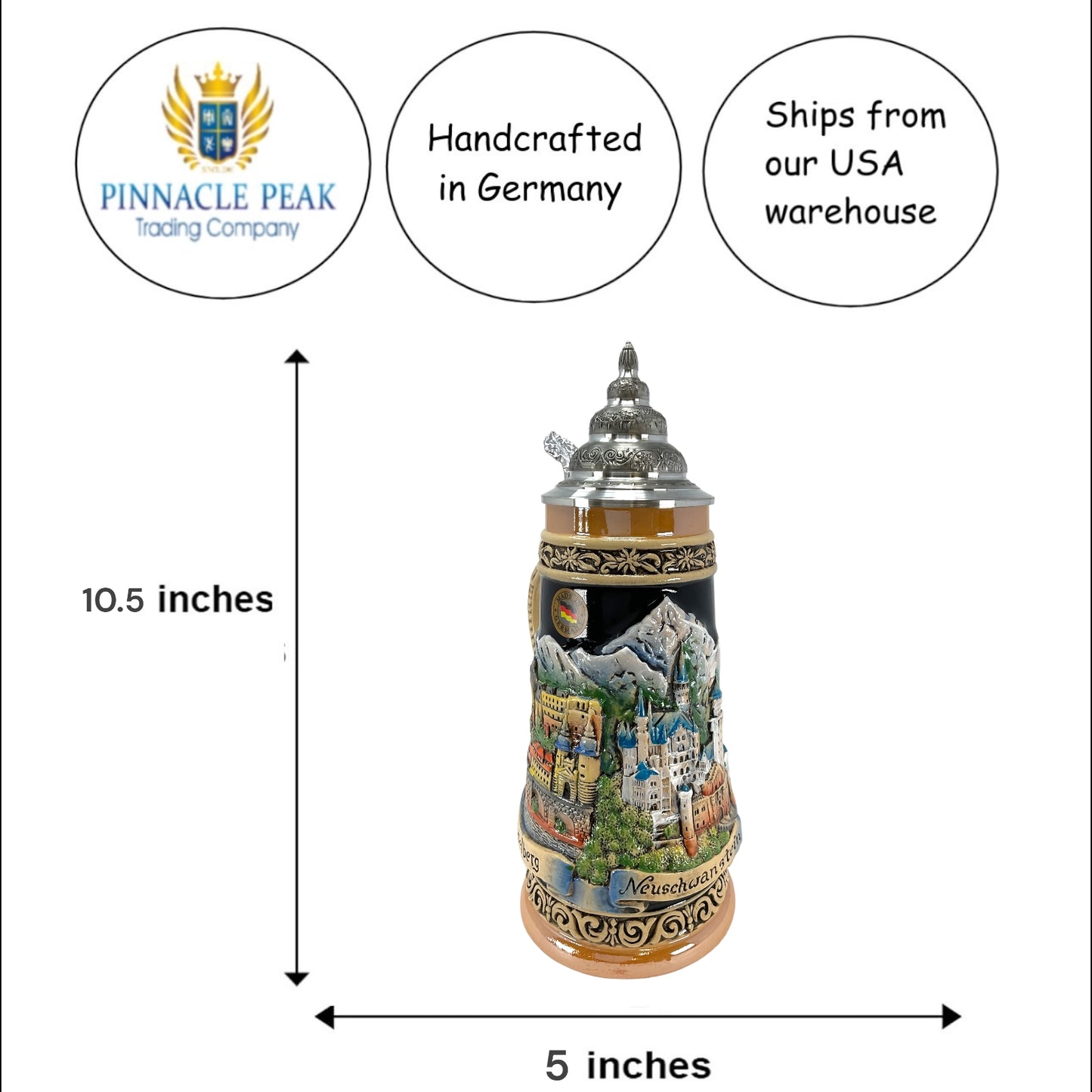 Pinnacle Peak Trading LE Romantic Road Neuschwanstein Castle Rothenburg Heidelberg German Beer Stein .5 Liter