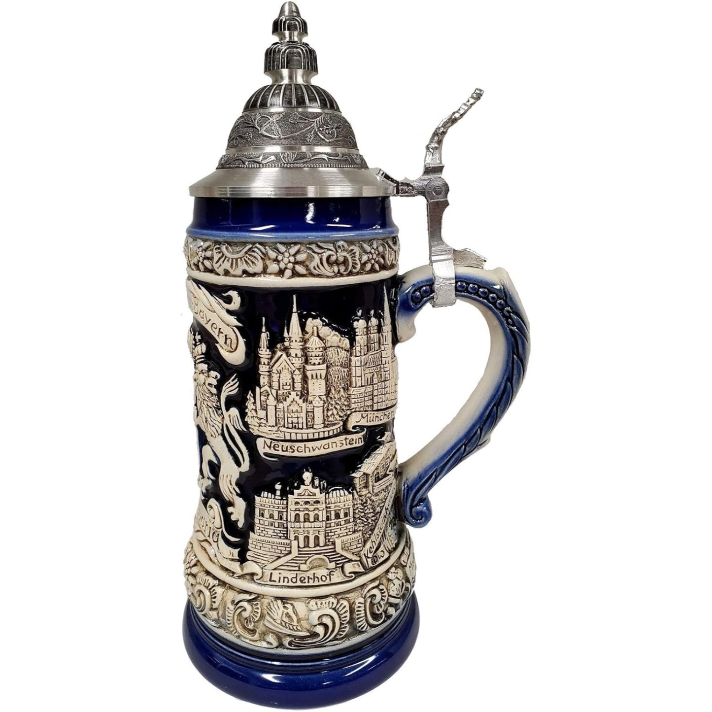 Bayern Bavaria Lion Crest Rustic Blue LE Stoneware German Beer Stein .5 L