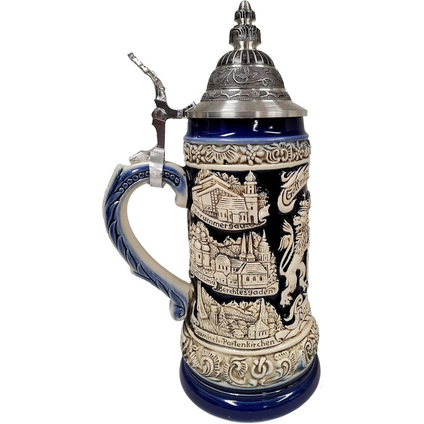 Bayern Bavaria Lion Crest Rustic Blue LE Stoneware German Beer Stein .5 L