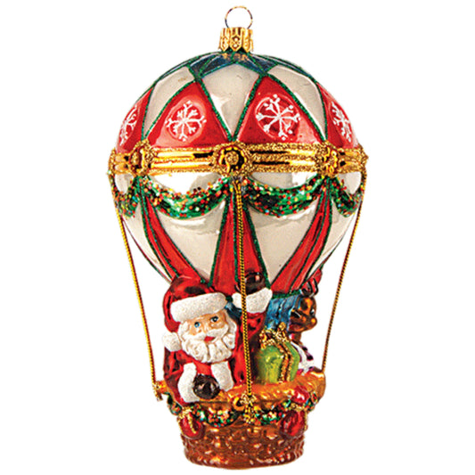 Pinnacle Peak Trading Santa in Hot Air Balloon Polish Glass Christmas Tree Ornament Holiday Decoration