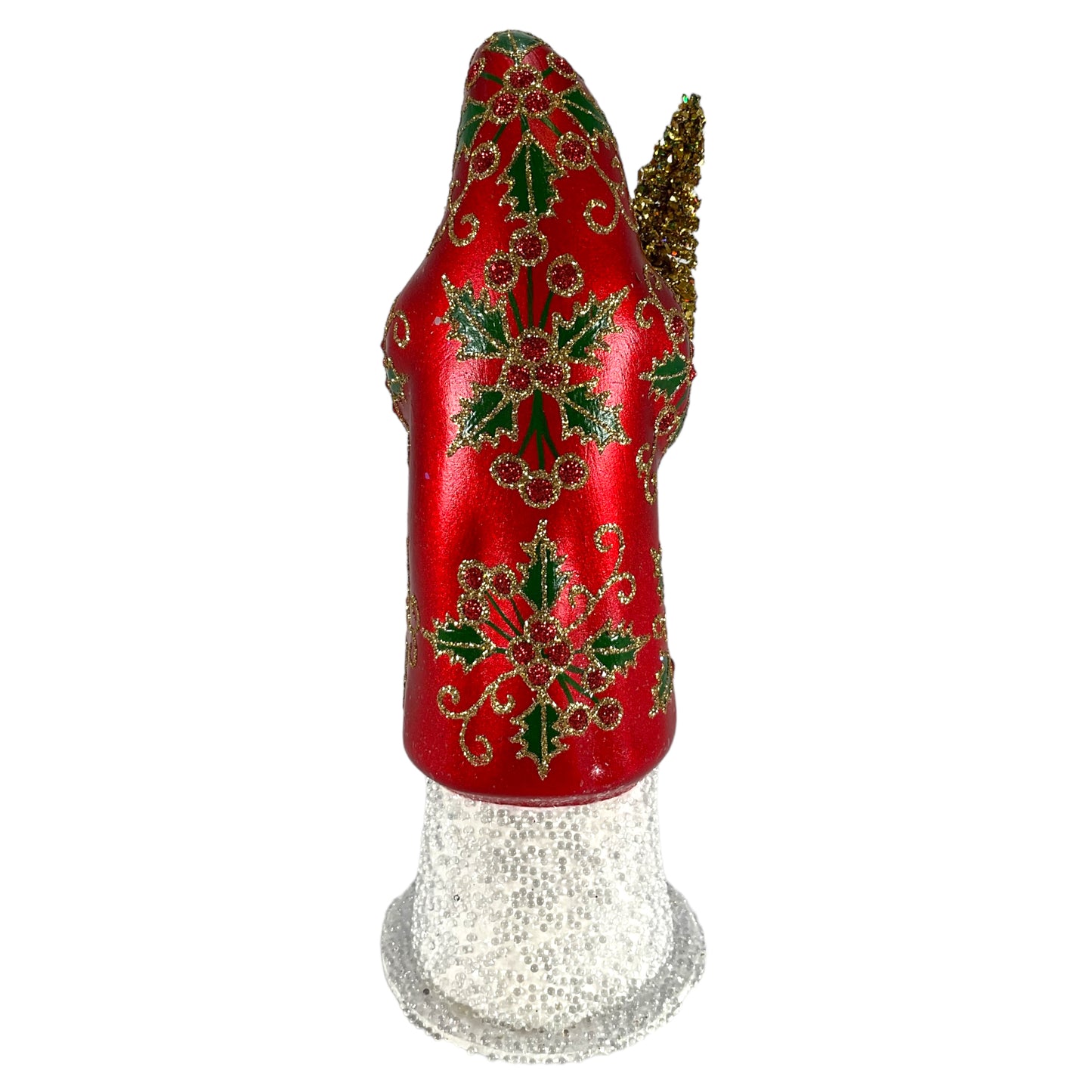 Ino Schaller Red and Gold Holly Leaves Santa German Paper Mache Candy Container