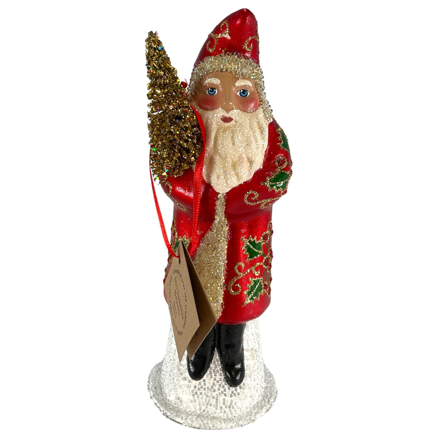 Ino Schaller Red and Gold Holly Leaves Santa German Paper Mache Candy Container