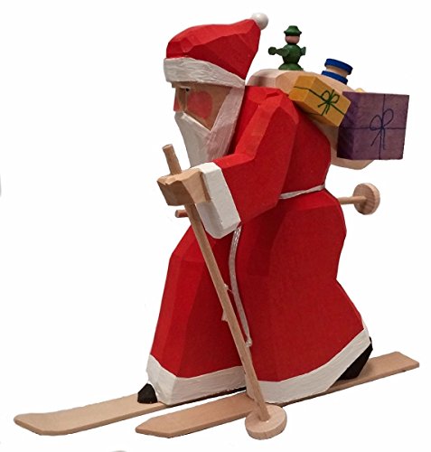 Skiing Santa Claus German Wood Carved Christmas Figurine Made in Germany