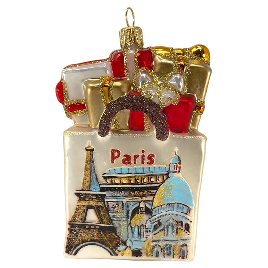 Pinnacle Peak Trading Paris France Shopping Bag Polish Glass Christmas Ornament Travel Decoration