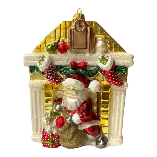 Santa in Fireplace Ornament