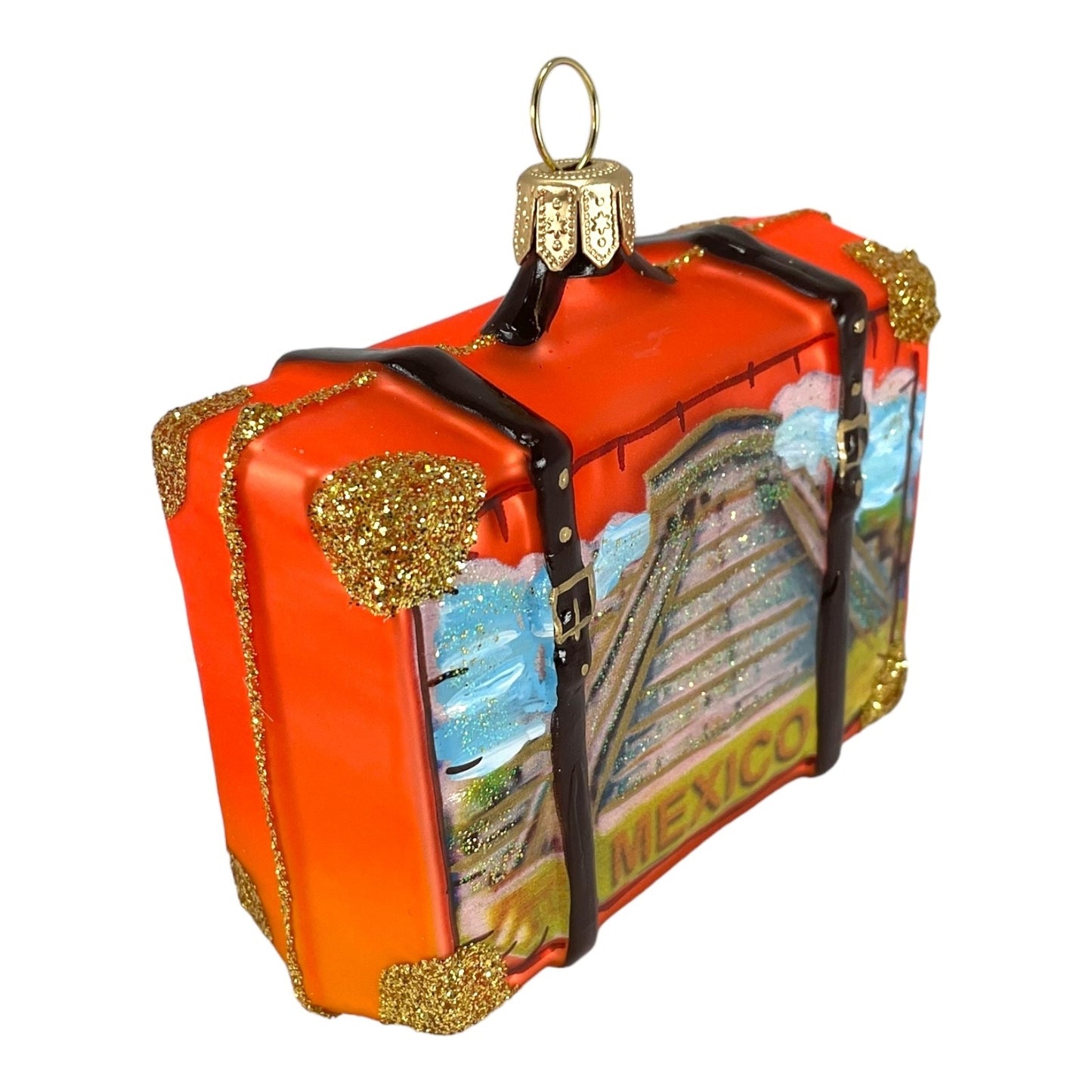 Mexico Travel Suitcase Polish Blown Glass Christmas Ornament ONE Decoration