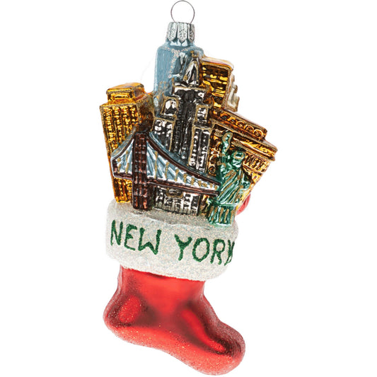 New York City Stocking Polish Blown Glass Christmas Ornament NYC Decoration