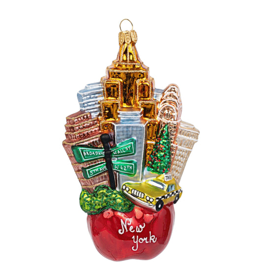 Pinnacle Peak Trading The Big Apple New York Landscape Polish Mouth Blown Glass Christmas Ornament