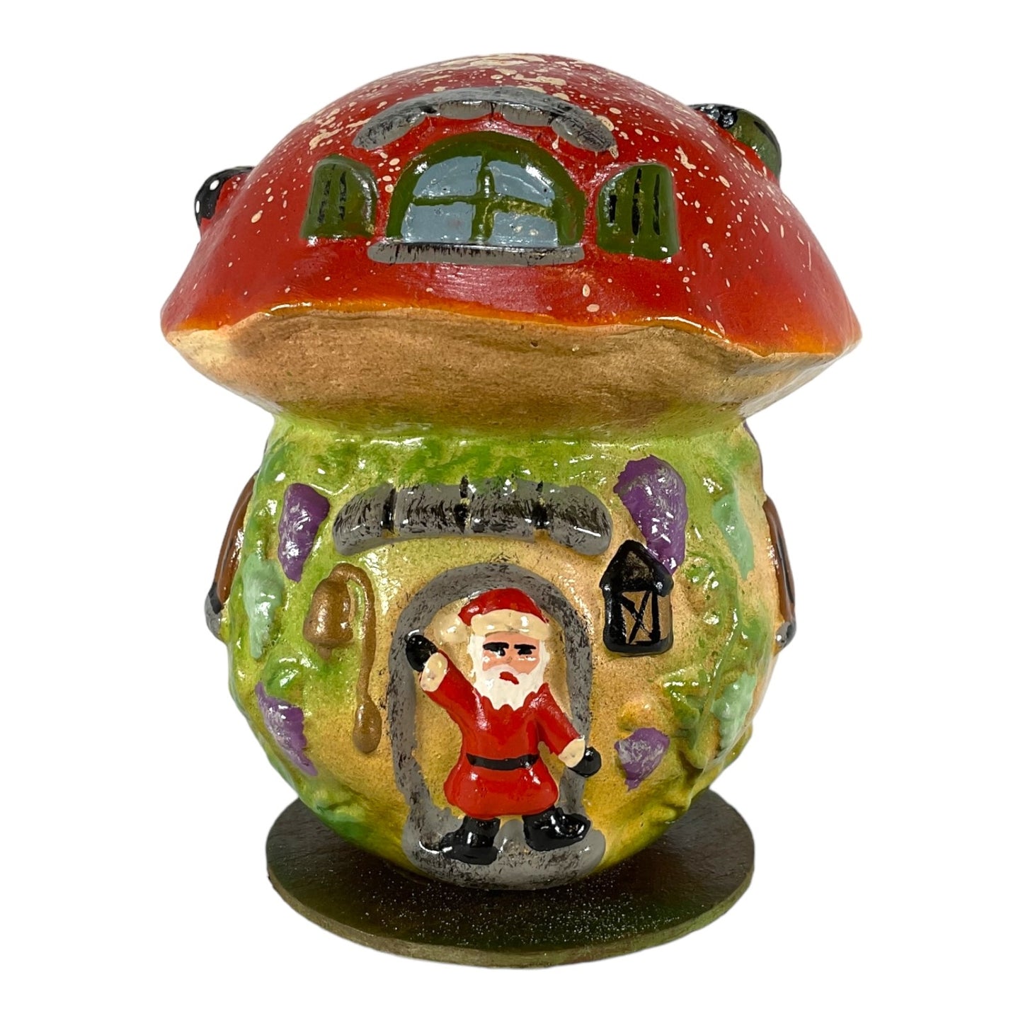 Mushroom House with Santa in Doorway Candy Container