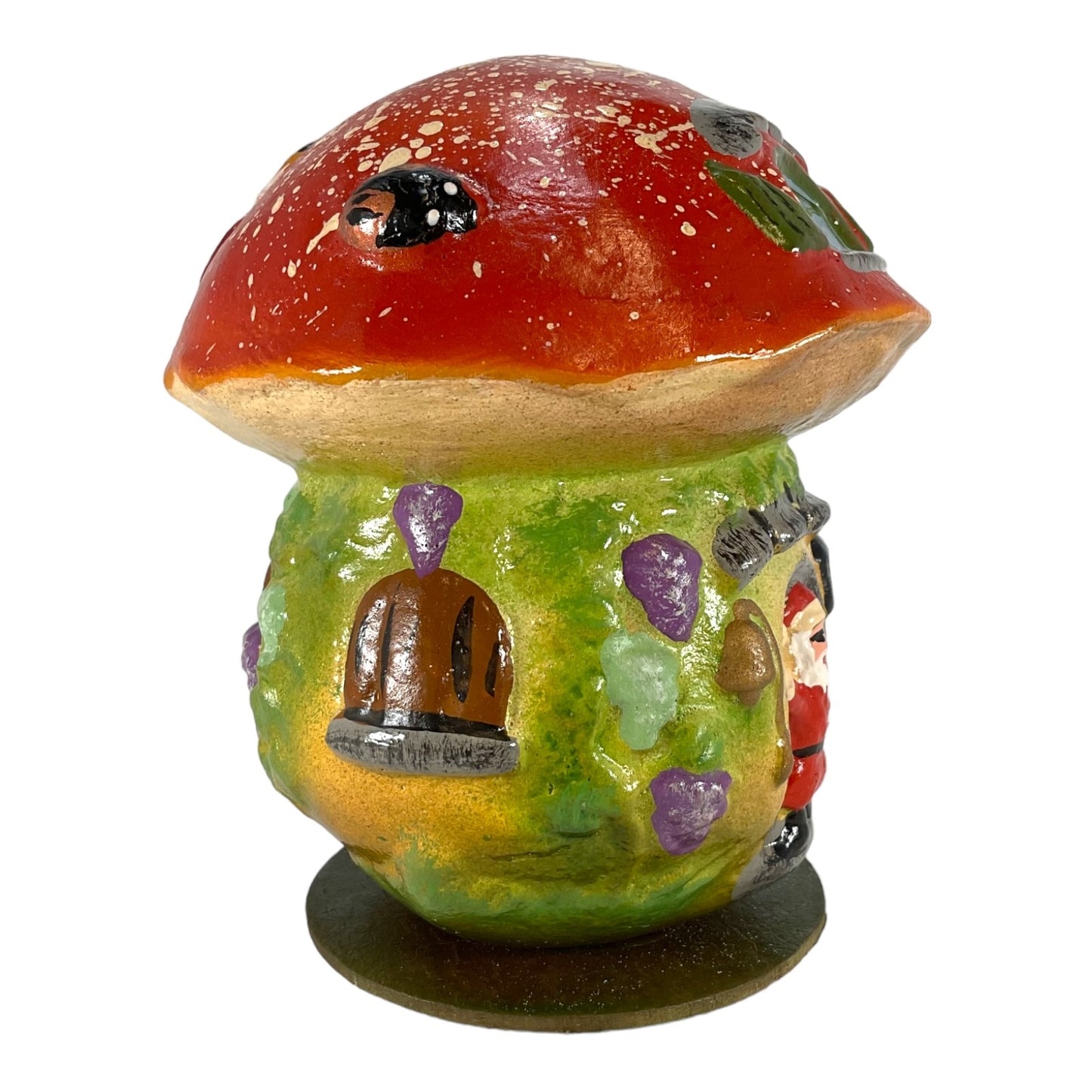 Mushroom House with Santa in Doorway Candy Container