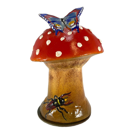 Red Top Mushroom with Butterfly and Bettle Candy Container