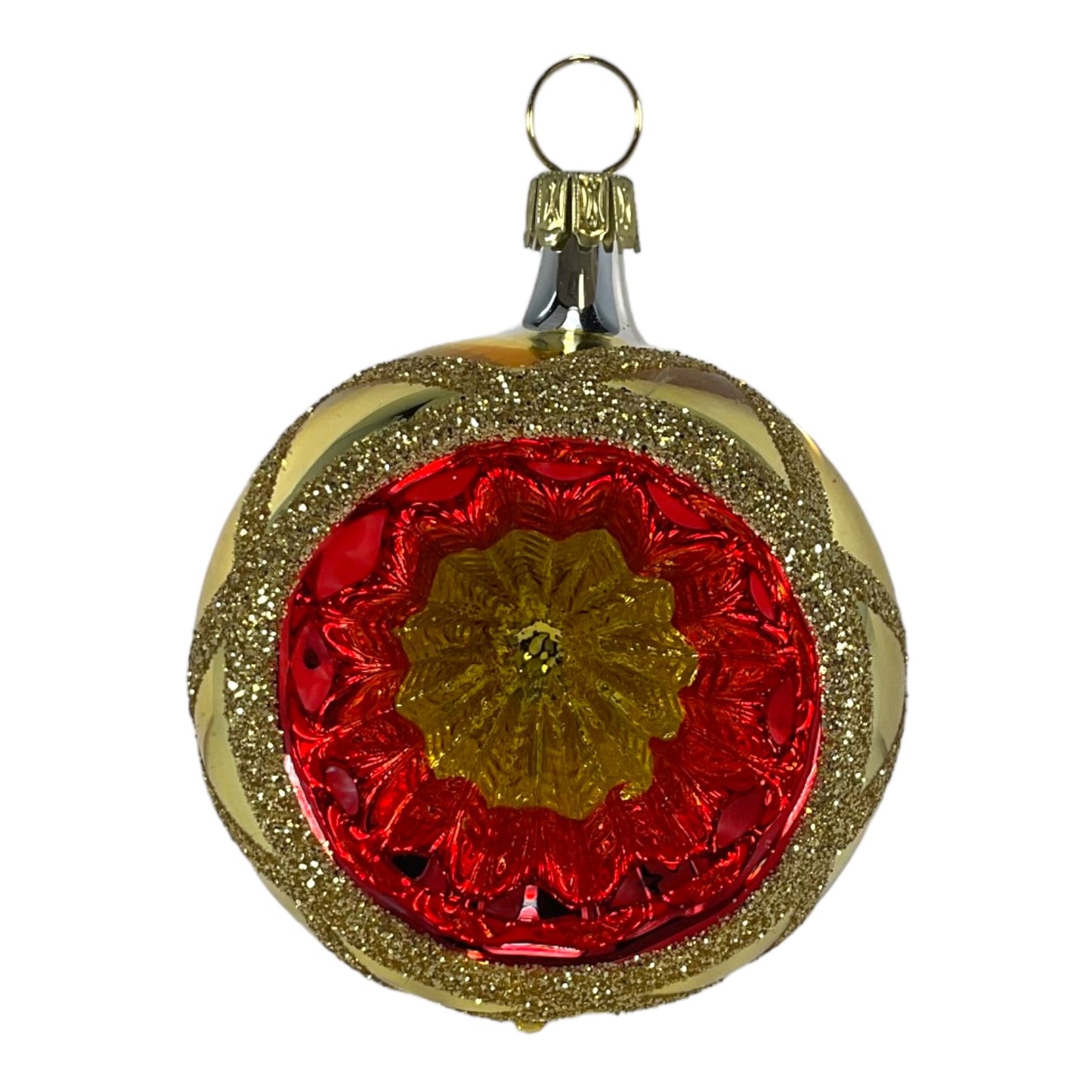 Multi Color Round Reflector Bowl Gold Ball German Glass Christmas Ornaments Set of 6