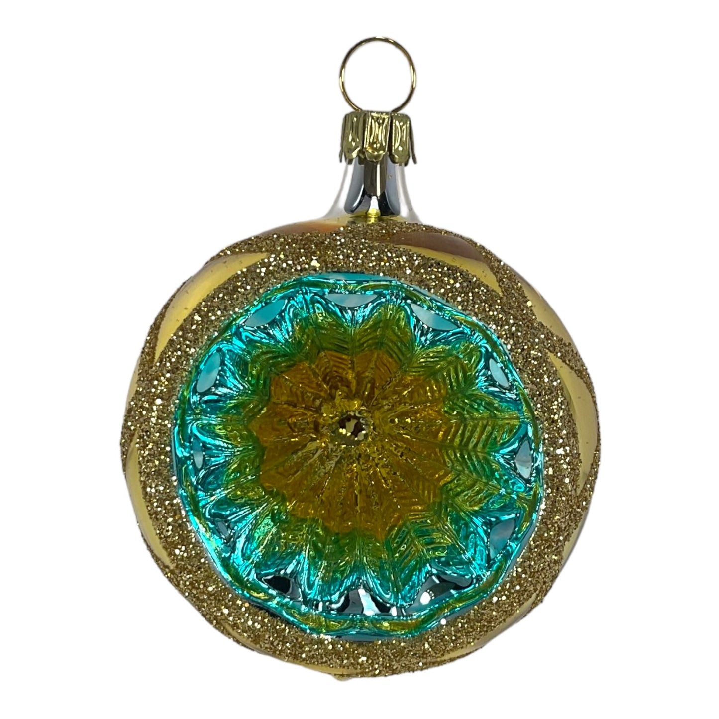 Multi Color Round Reflector Bowl Gold Ball German Glass Christmas Ornaments Set of 6