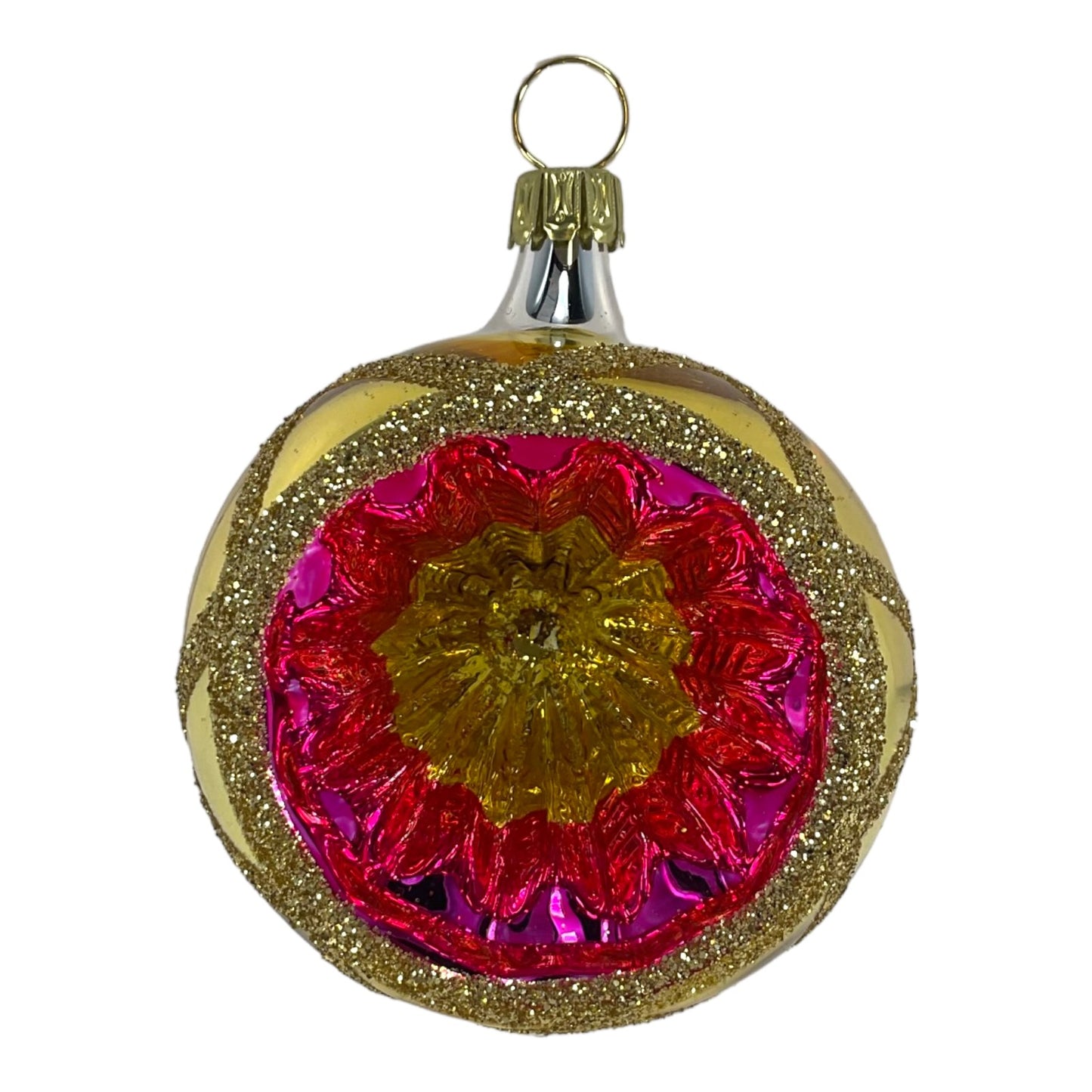 Multi Color Round Reflector Bowl Gold Ball German Glass Christmas Ornaments Set of 6