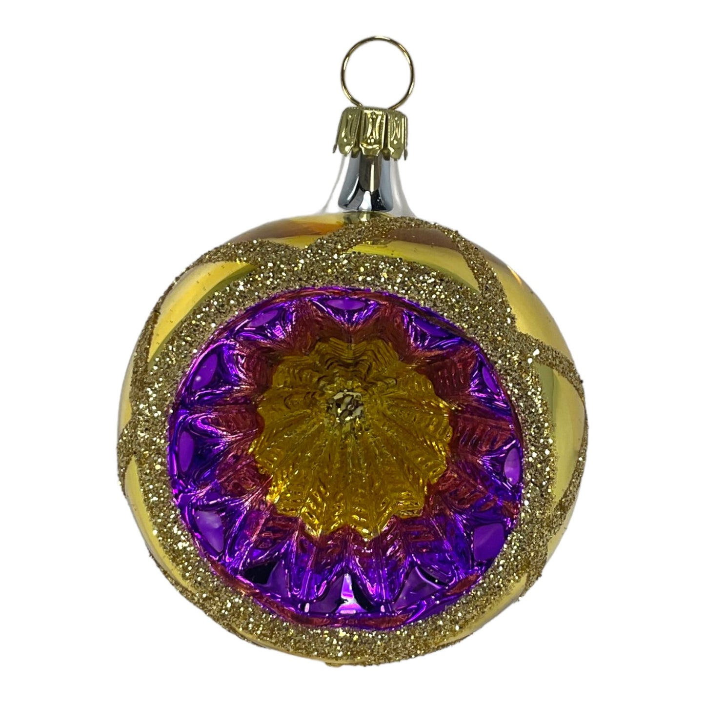Multi Color Round Reflector Bowl Gold Ball German Glass Christmas Ornaments Set of 6