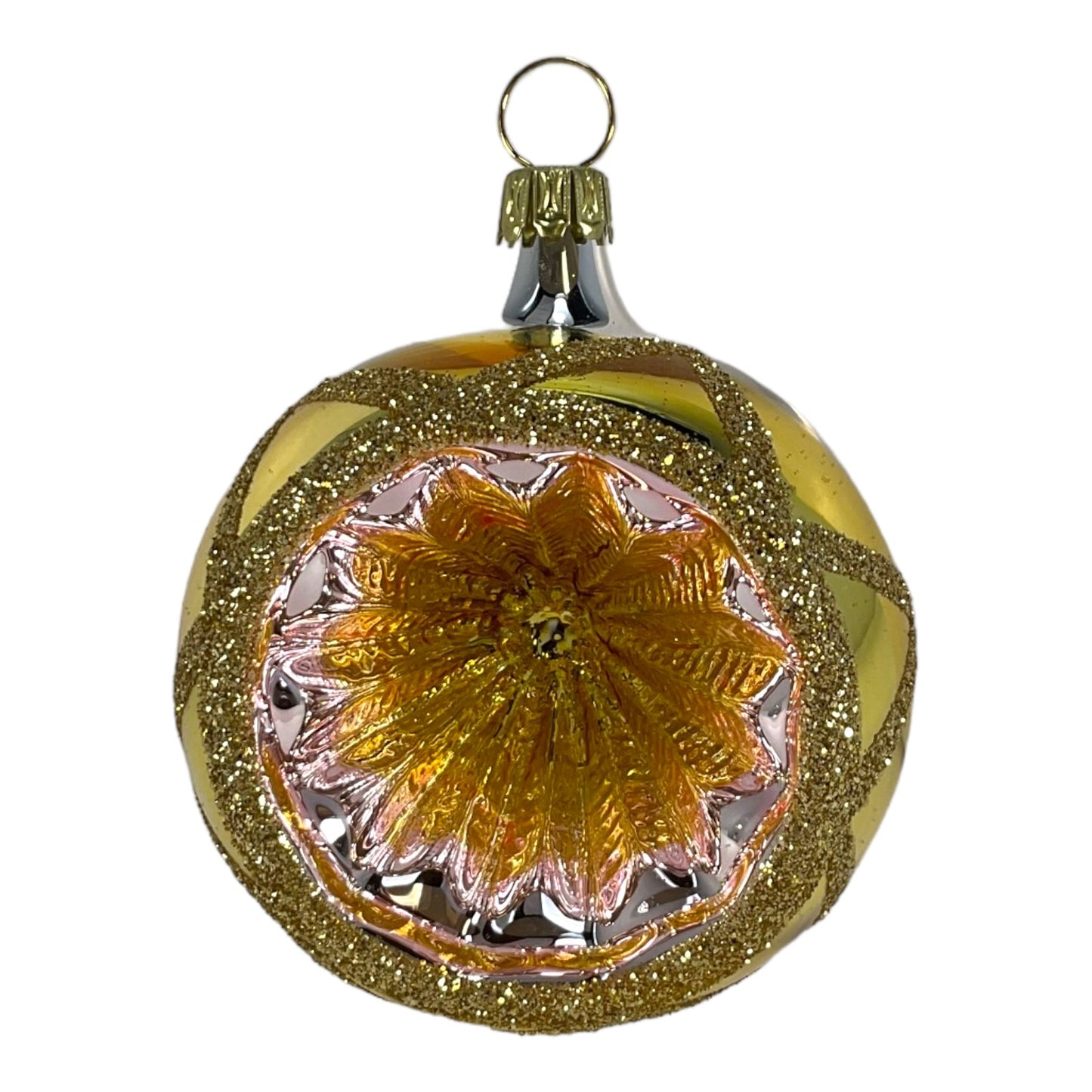 Multi Color Round Reflector Bowl Gold Ball German Glass Christmas Ornaments Set of 6