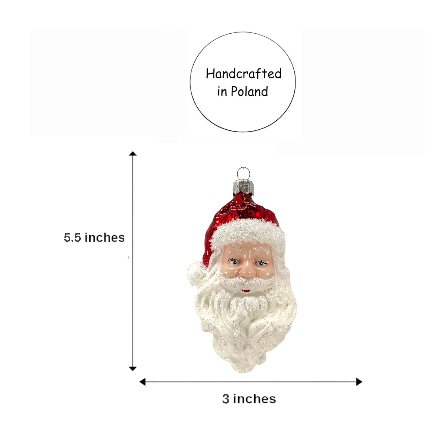 Pinnacle Peak Trading Classic Smiling Santa Claus Face Polish Glass Christmas Tree Ornament 5.5 inch