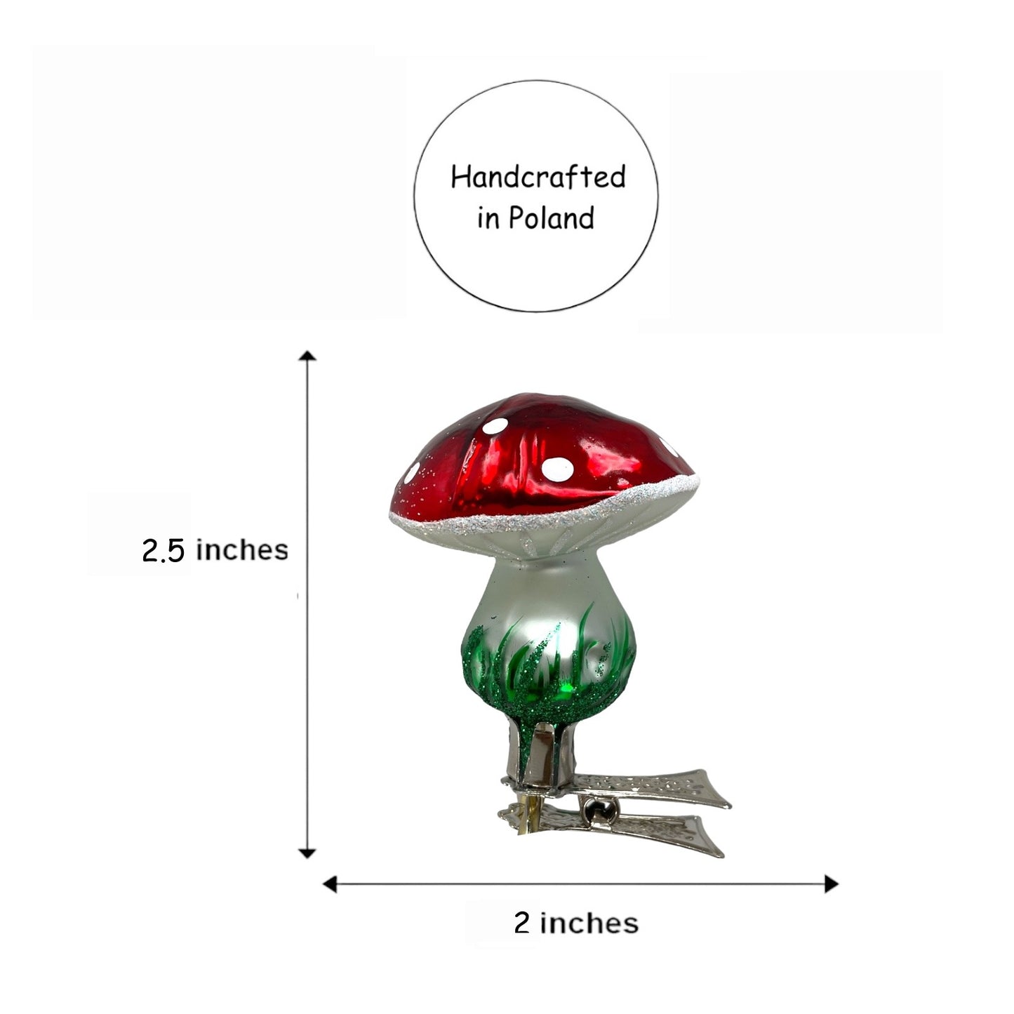 Pinnacle Peak Trading Red Toadstool Mushroom Clip on Polish Glass Christmas Tree Ornament 2.5 inch