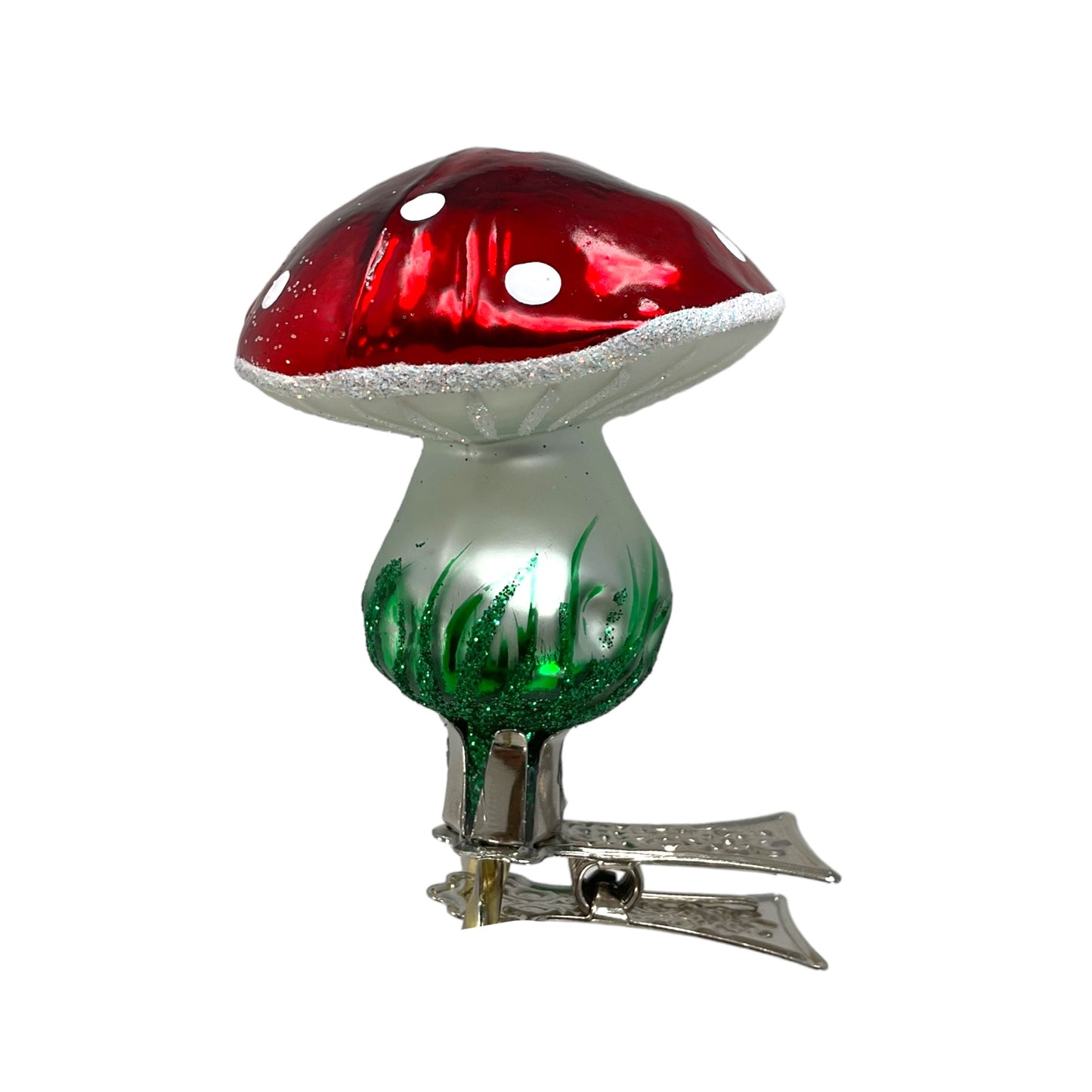 Pinnacle Peak Trading Red Toadstool Mushroom Clip on Polish Glass Christmas Tree Ornament 2.5 inch
