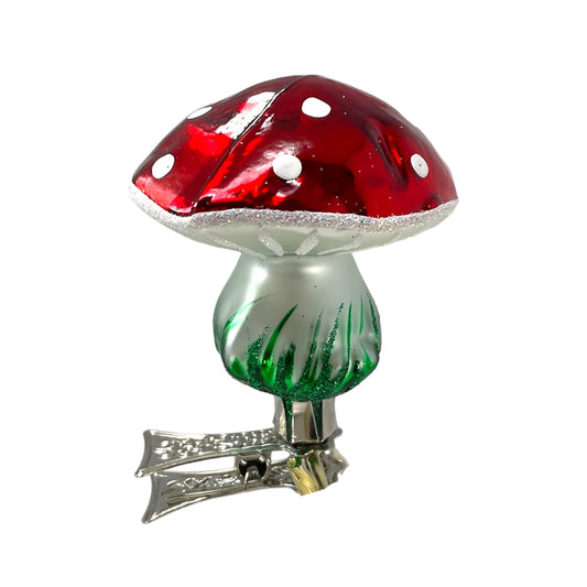 Pinnacle Peak Trading Red Toadstool Mushroom Clip on Polish Glass Christmas Tree Ornament 2.5 inch