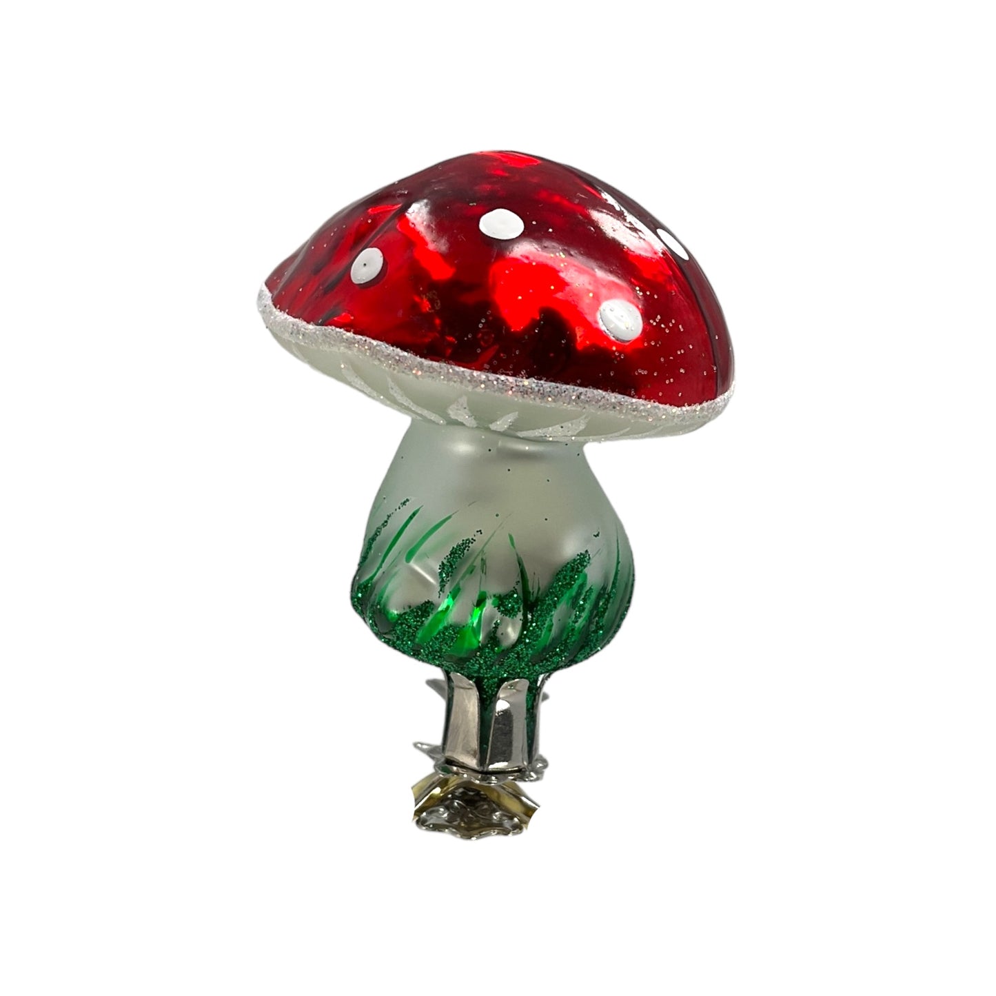 Pinnacle Peak Trading Red Toadstool Mushroom Clip on Polish Glass Christmas Tree Ornament 2.5 inch