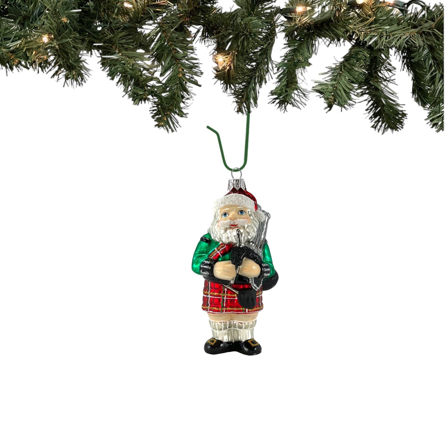 Pinnacle Peak Trading Scottish Santa Wearing Kilt with Bagpipes Polish Glass Christmas Ornament 5 inch