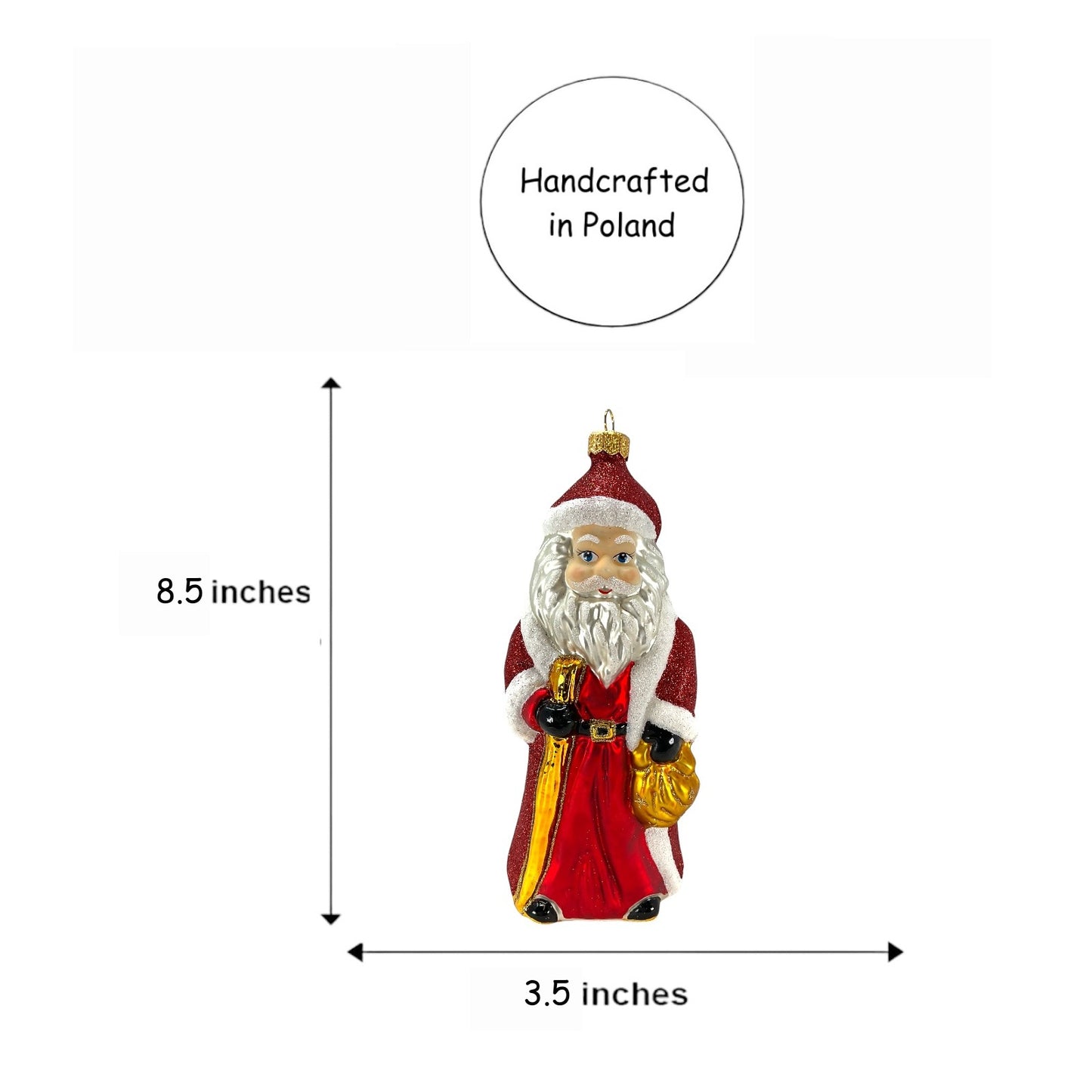 Pinnacle Peak Trading Santa Claus with Bag of Presents Large Polish Glass Christmas Ornament 8.5 inch