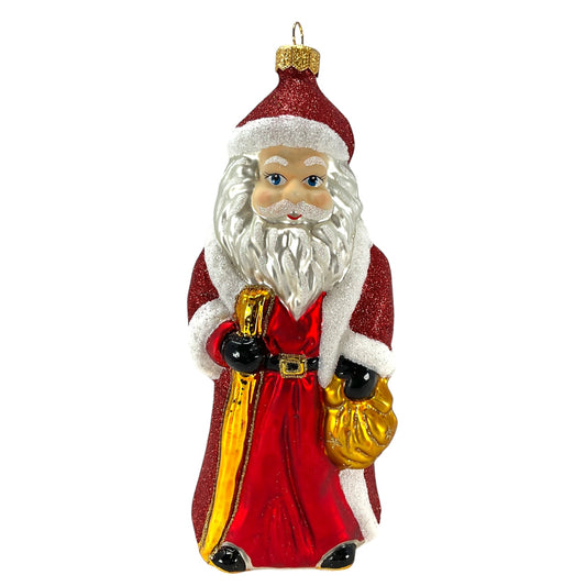 Pinnacle Peak Trading Santa Claus with Bag of Presents Large Polish Glass Christmas Ornament 8.5 inch
