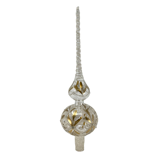 Pinnacle Peak Trading Clear Gold and Silver Glitter Polish Glass Christmas Tree Topper 14.5 inch