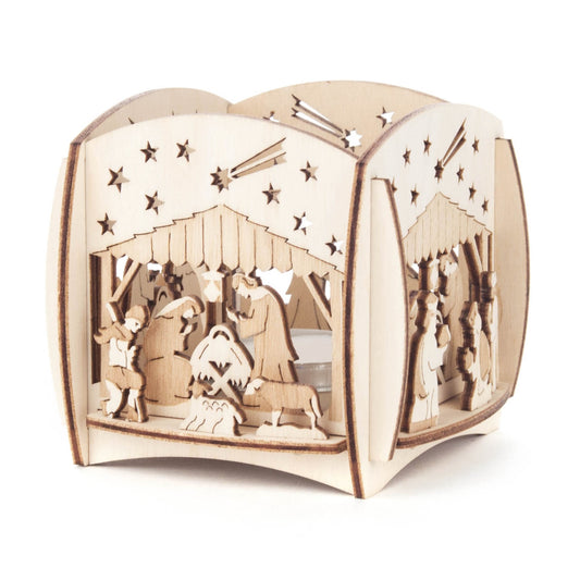 Pinnacle Peak Trading German Wood Tealight Holder Nativity Scene 3.3 Inch