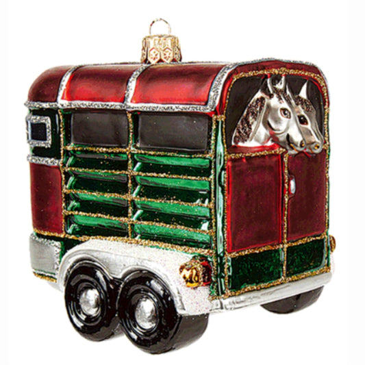Pinnacle Peak Trading Horse Trailer Equestrian Polish Mouth Blown Glass Christmas Ornament