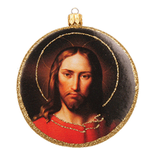 Pinnacle Peak Trading Jesus Christ Disk Icon Polish Glass Christmas Ornament Christianity Religious