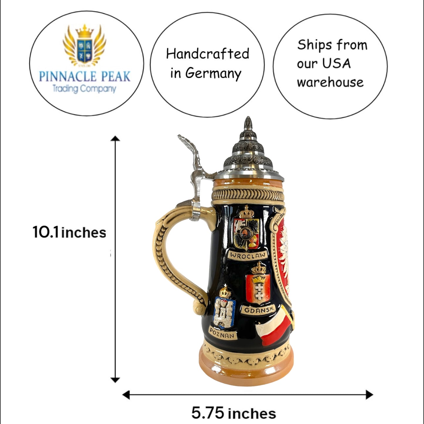 Pinnacle Peak Trading Polska Poland LE German Beer Stein .5L One New Mug Made in Germany Polish Eagle by King Werk