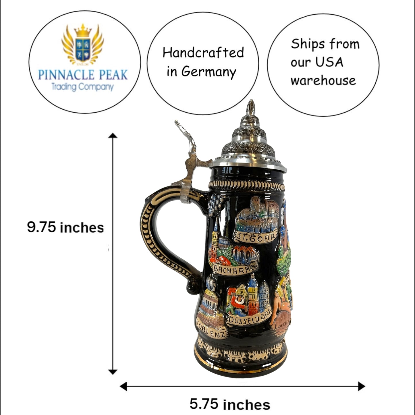 Pinnacle Peak Trading Rhein Rhine River Valley LE German Beer Stein .5L Made in Germany by King Werks