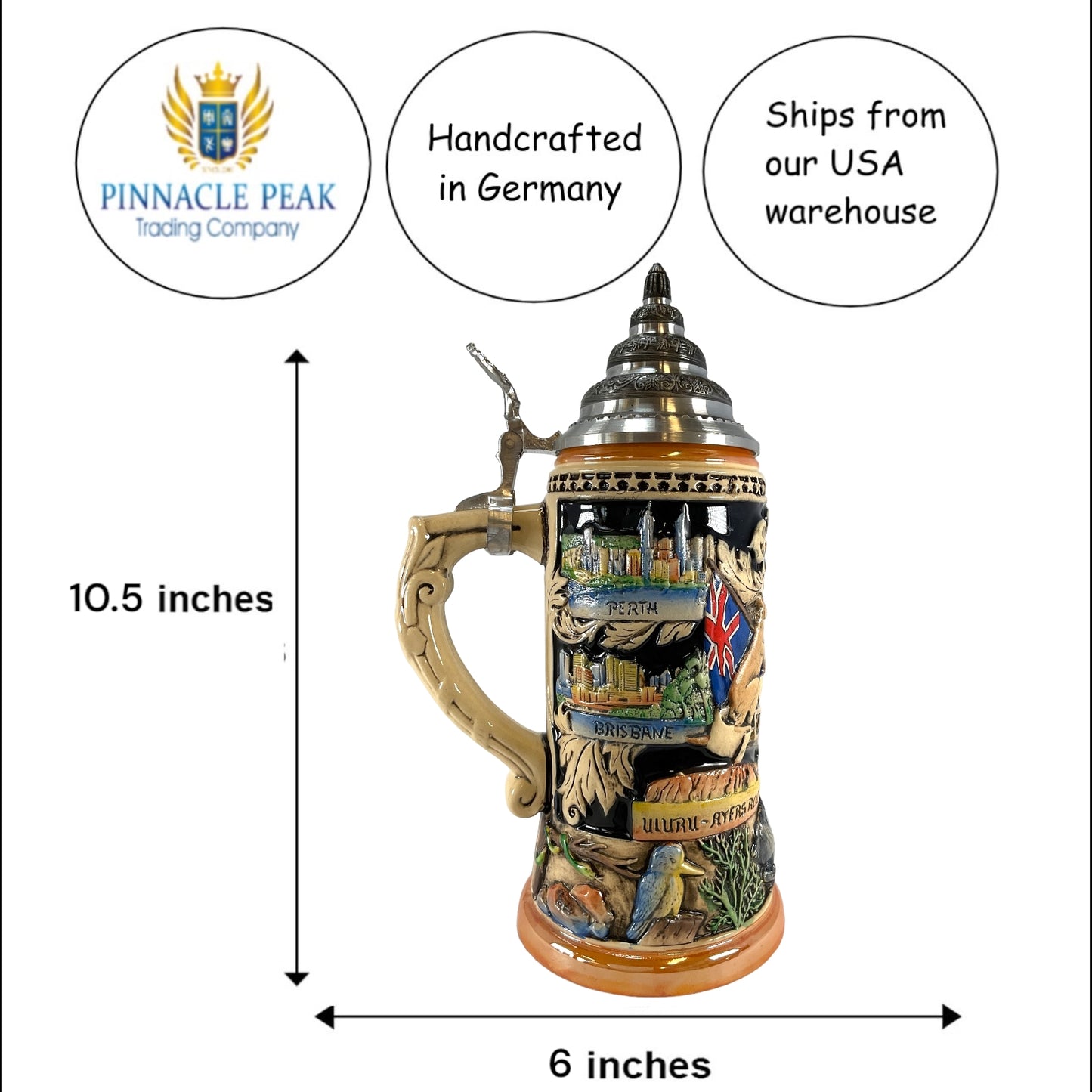 Pinnacle Peak Trading Australia LE German Beer Stein with Pewter Lid 1 liter Made in Germany by King Werks