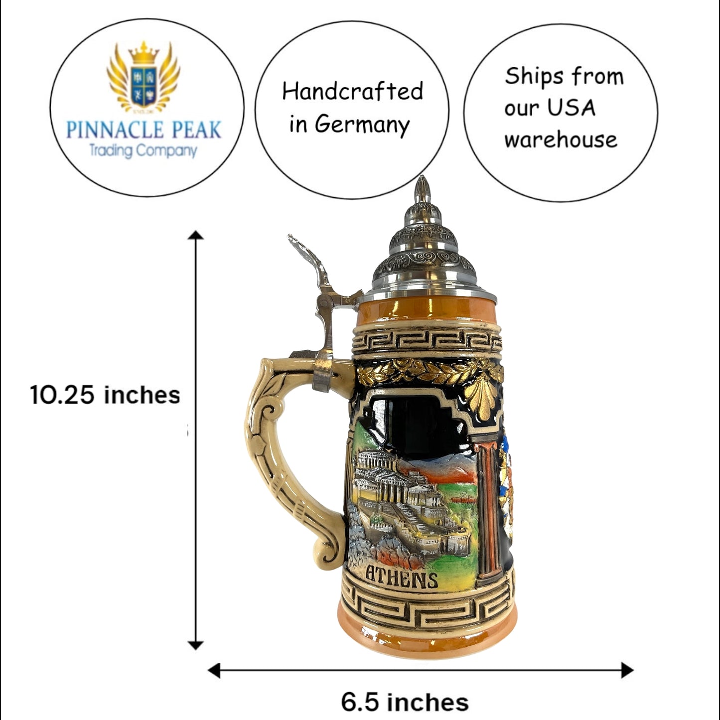 Pinnacle Peak Trading Greece German Beer Stein .75L Limited Edition LE Greek Mug by King Werks