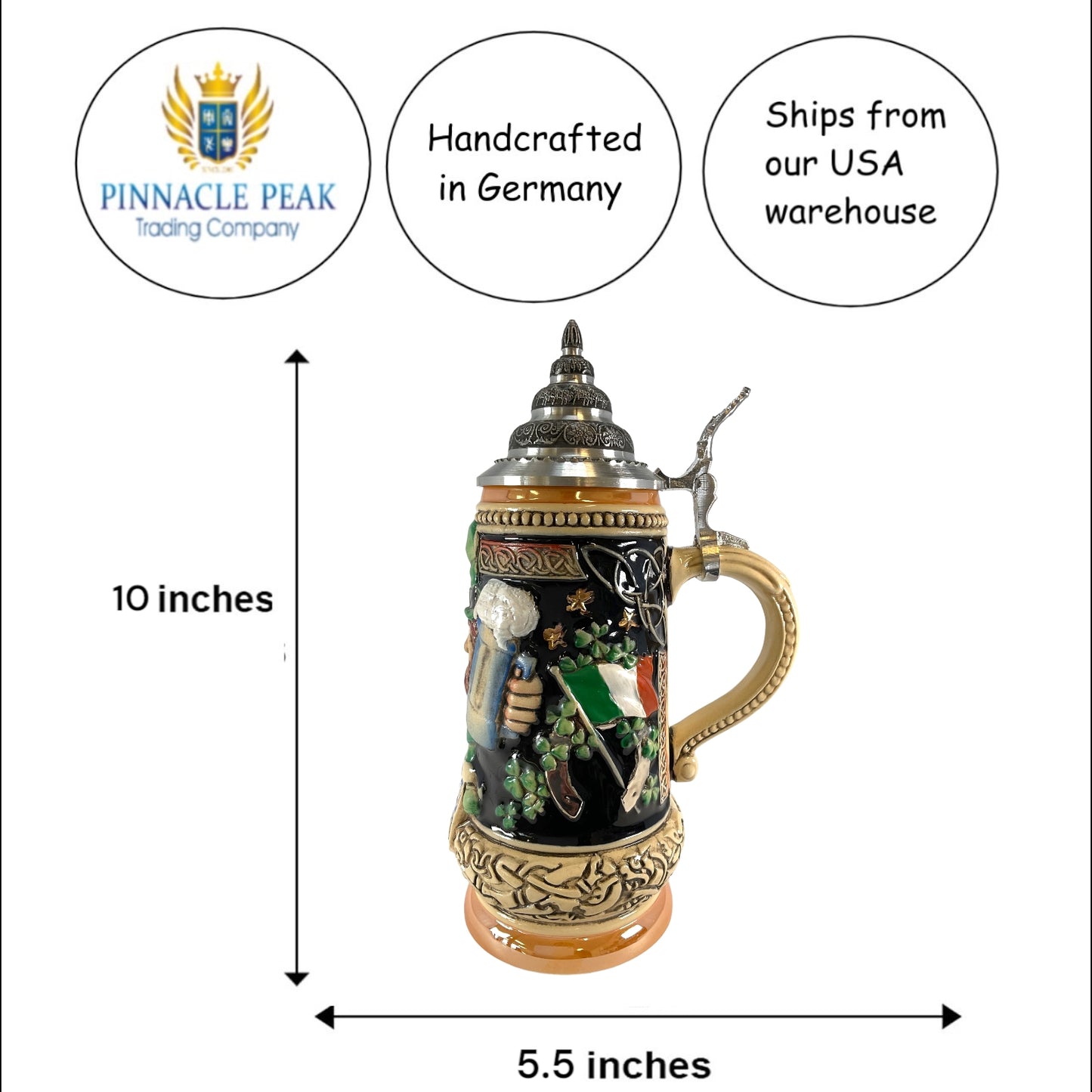 Pinnacle Peak Trading Company Ireland LE German Beer Stein with Pewter Lid .5 liter Made in Germany by King Werk