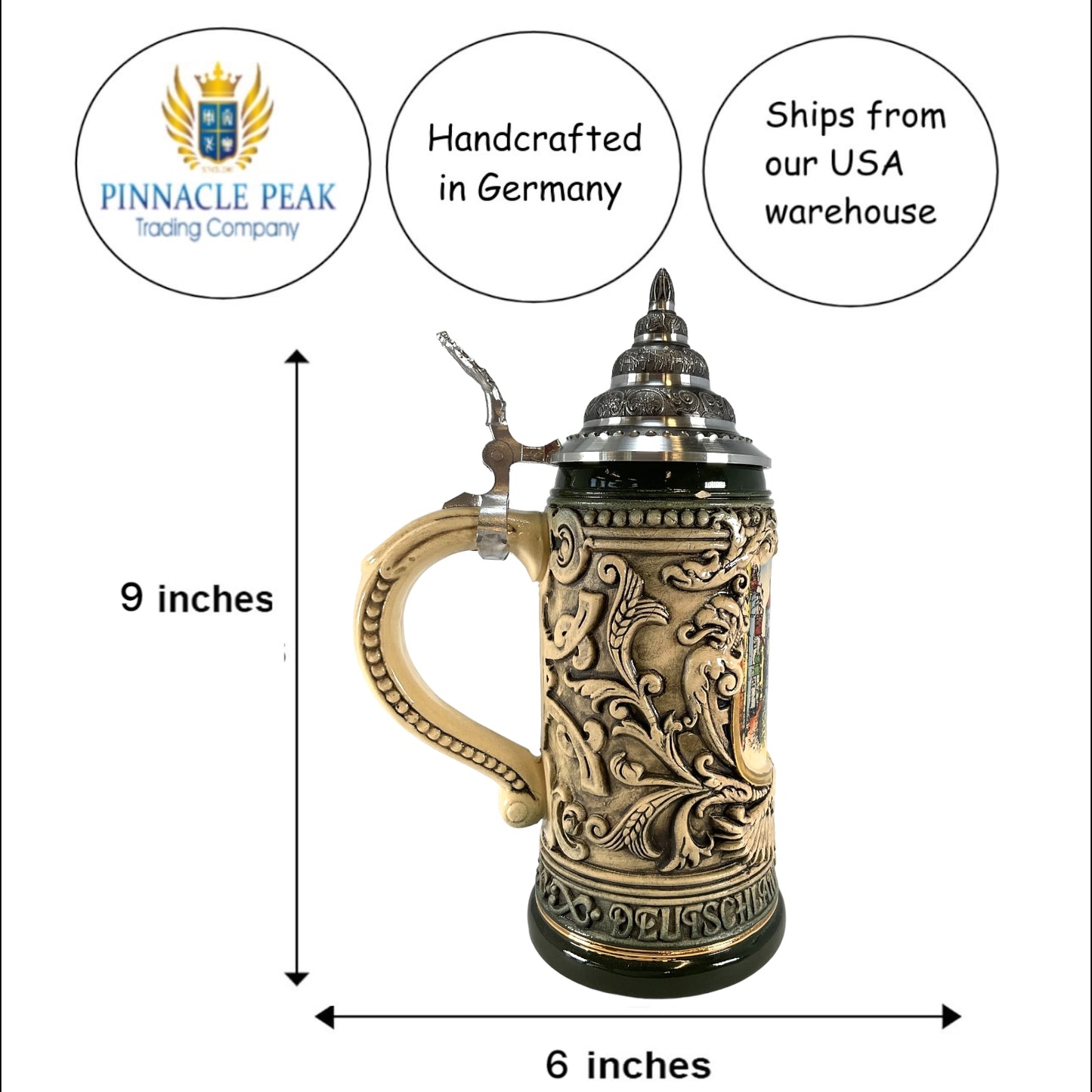 Pinnacle Peak Trading Rothenburg Germany Deutschland Shield LE German Beer Stein .4L by King Werks