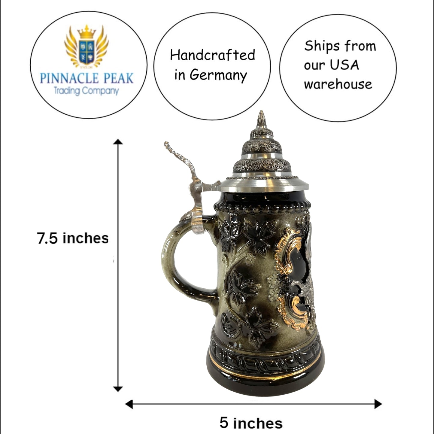 Pinnacle Peak Trading Pewter Viking Black German Beer Stein .25L Handcrafted in Germany by King Werks